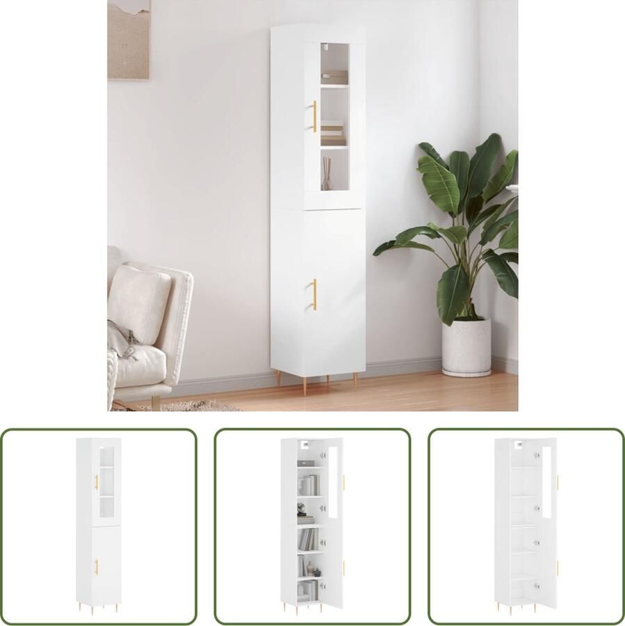 The Living Store Hoge kast 34 5x34x180 cm bewerkt hout wit Hoge Kast Houten Kast Wit Kast Opbergkast Living Room Furniture - Foto 2