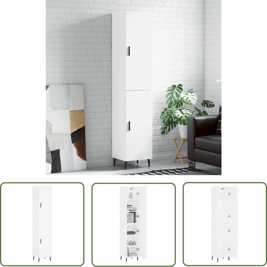 VidaXL Dressoir Hoge Kast Hoge kast 34 5x34x180 cm bewerkt hout wit Buffetkast Houten Kast Witte Kast - Foto 2