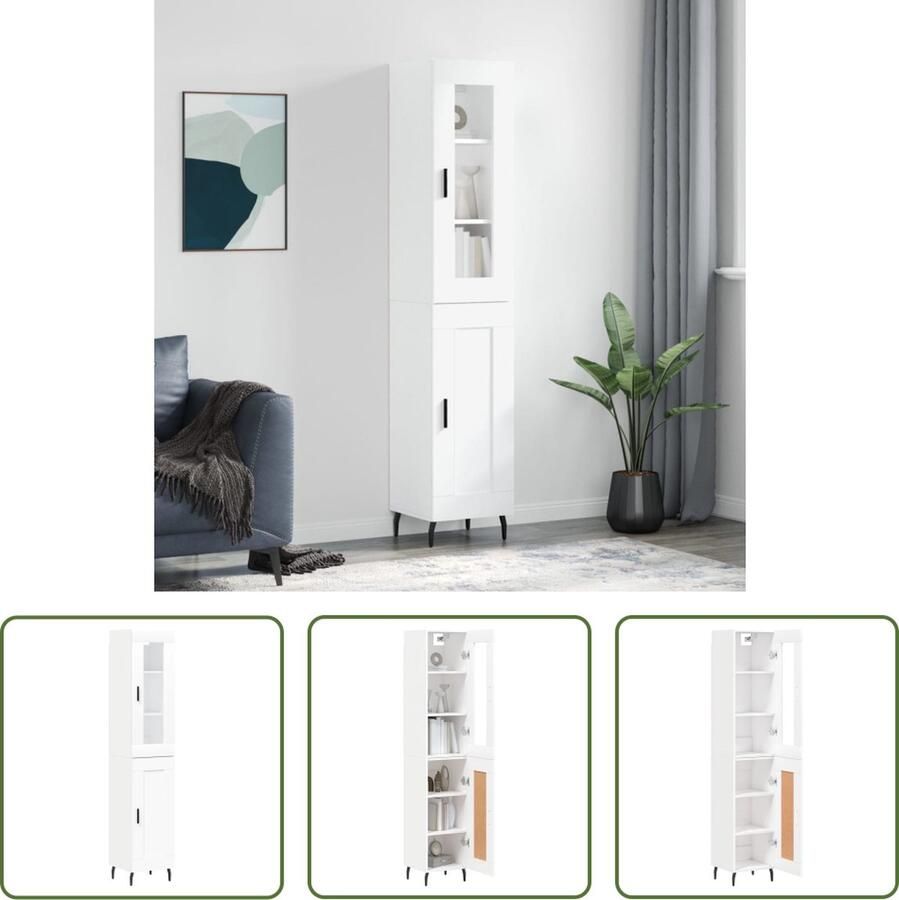 VidaXL Witte Kast Hoge Kast Hoge kast 34 5x34x180 cm bewerkt hout wit Houten Kast Opslagoplossing Livingroom Furniture - Foto 3