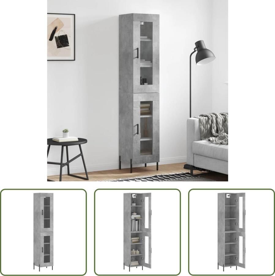 VidaXL Betongrijs Hoge Kast Hoge kast 34 5x34x180 cm bewerkt hout betongrijs Houten Kast Opbergkast Living Room Furniture
