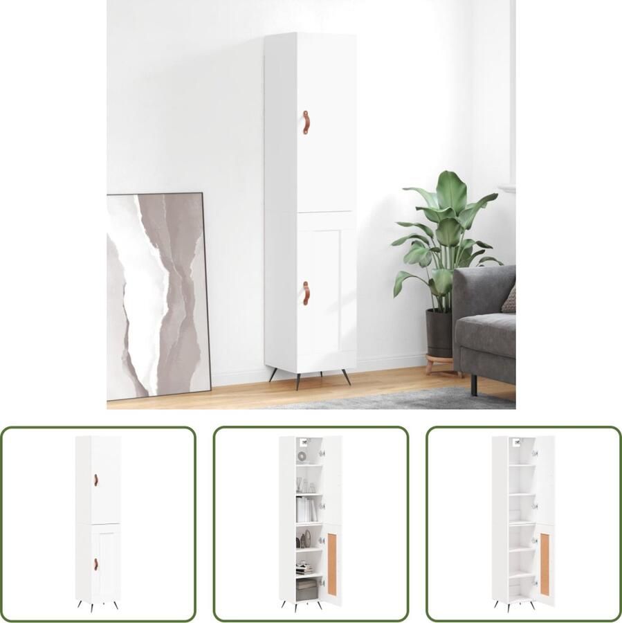 The Living Store Hoge kast 34 5x34x180 cm bewerkt hout wit Hoge Kast Houten Kast Opslagkast Kast Wit Dressoir