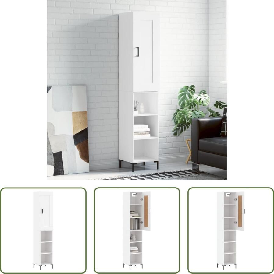 VidaXL Witte Kast Hoge Kast Hoge kast 34 5x34x180 cm bewerkt hout wit Houten Kast Opslagoplossing Livingroom Decor