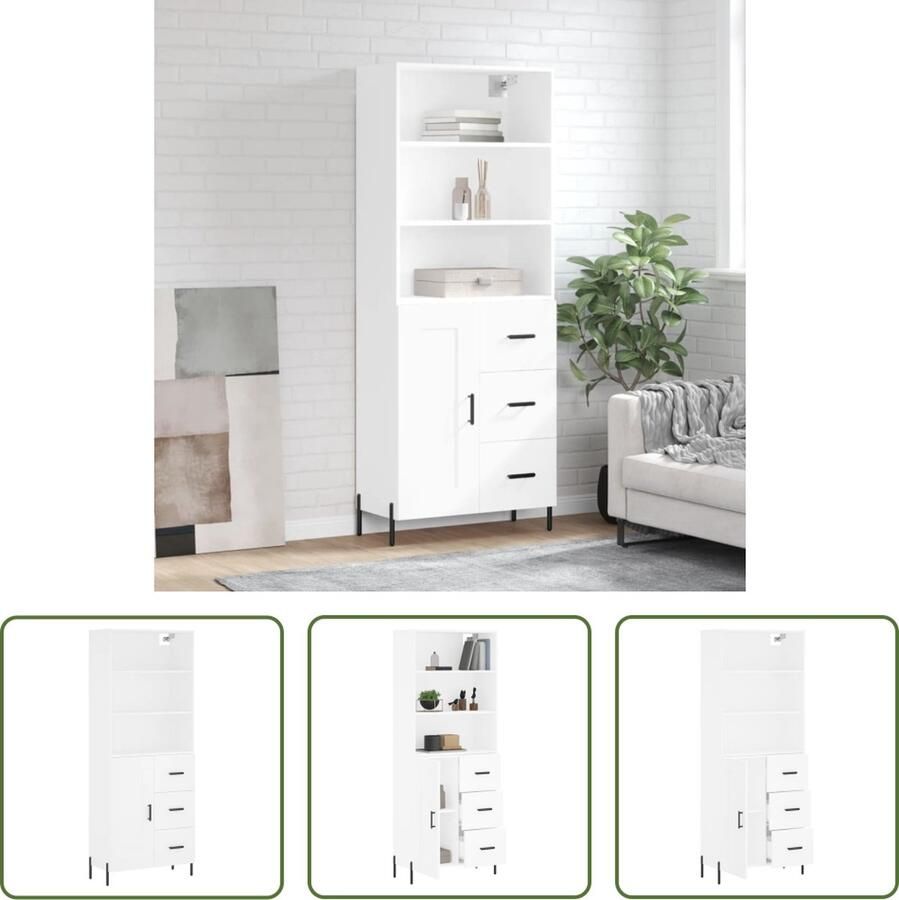 VidaXL Dressoir Hoge Kast Hoge kast 69 5x34x180 cm bewerkt hout wit Buffetkast Houten Kast Wit Meubel