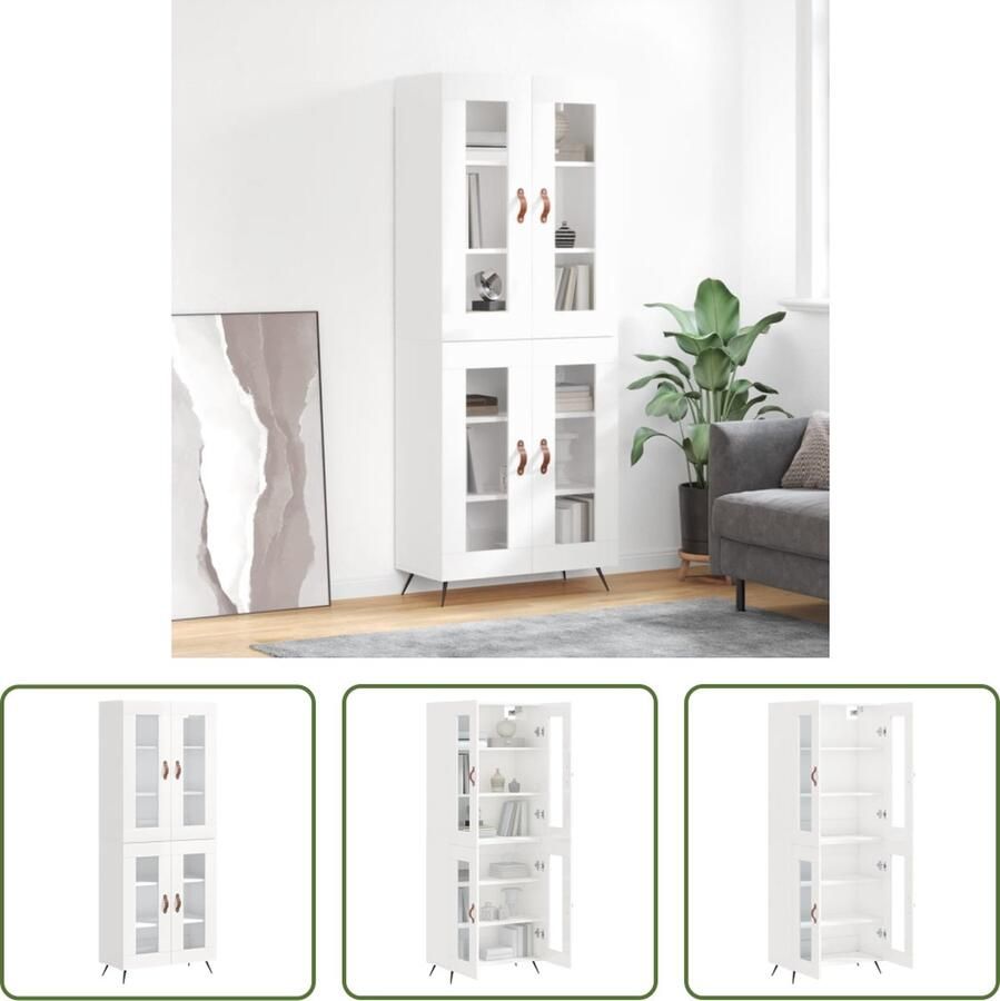 The Living Store Hoge kast 69 5x34x180 cm bewerkt hout hoogglans wit Hoge Kast Opslagruimte Houten Kast Keukenkast