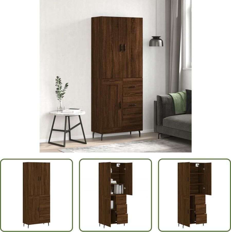 The Living Store Hoge kast 69 5x34x180 cm bewerkt hout bruin eikenkleur Hoge Kast Houten Kast Bruine Kast Opslagoplossing