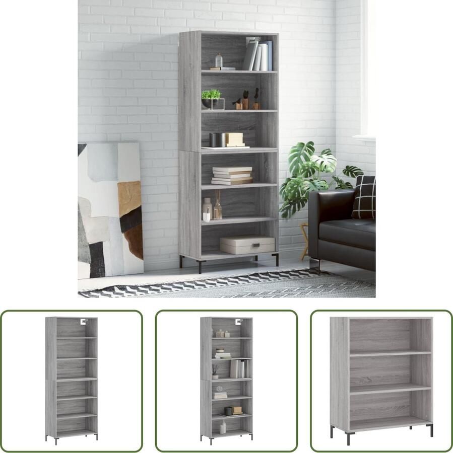 The Living Store Hoge kast 69 5x32 5x180 cm bewerkt hout grijs sonoma eikenkleur Hoge Kast Opbergkast Houten Kast Grijze Kast Modern Design