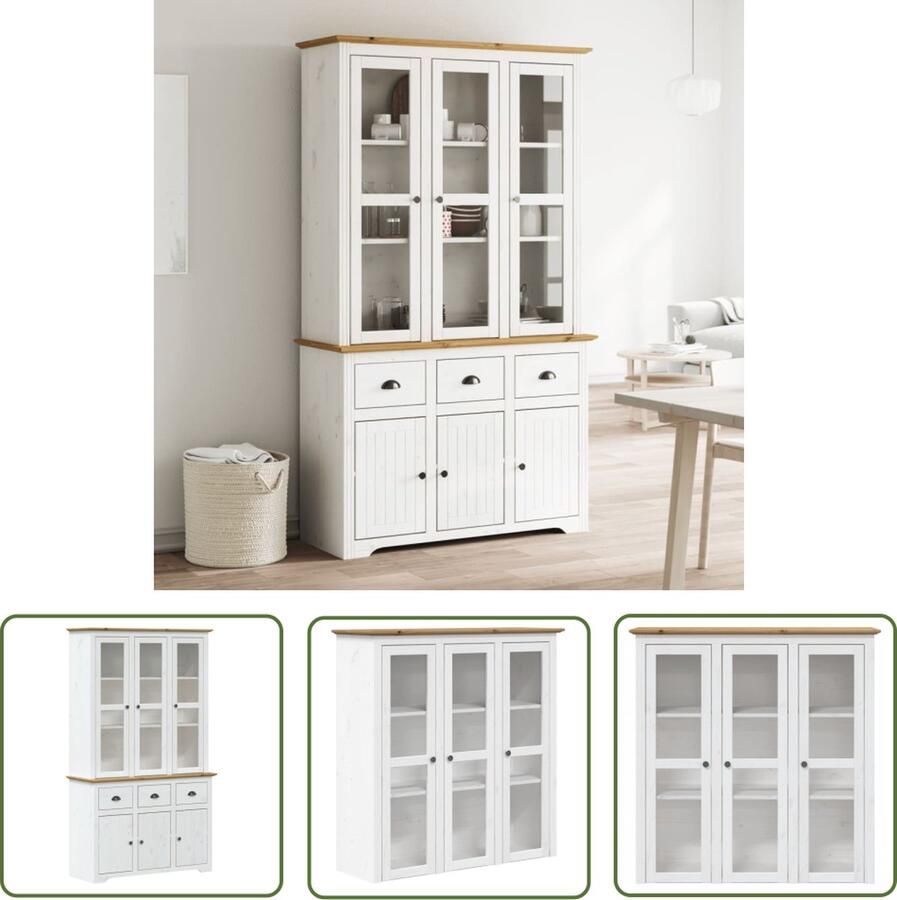 The Living Store Hoge kast BODO 115 5x43x200 5 cm grenenhout wit en bruin Hoge Kast Houten Kast Vintage Kast Frans Design Opbergkast