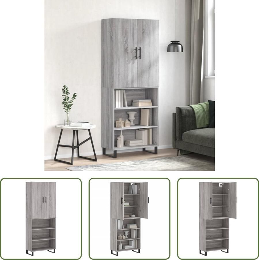 The Living Store Hoge kast 69 5x34x180 cm bewerkt hout grijs sonoma eikenkleurig Hoge Kast Boekenkast Opbergkast Grijze Kast Houten Kast - Foto 3