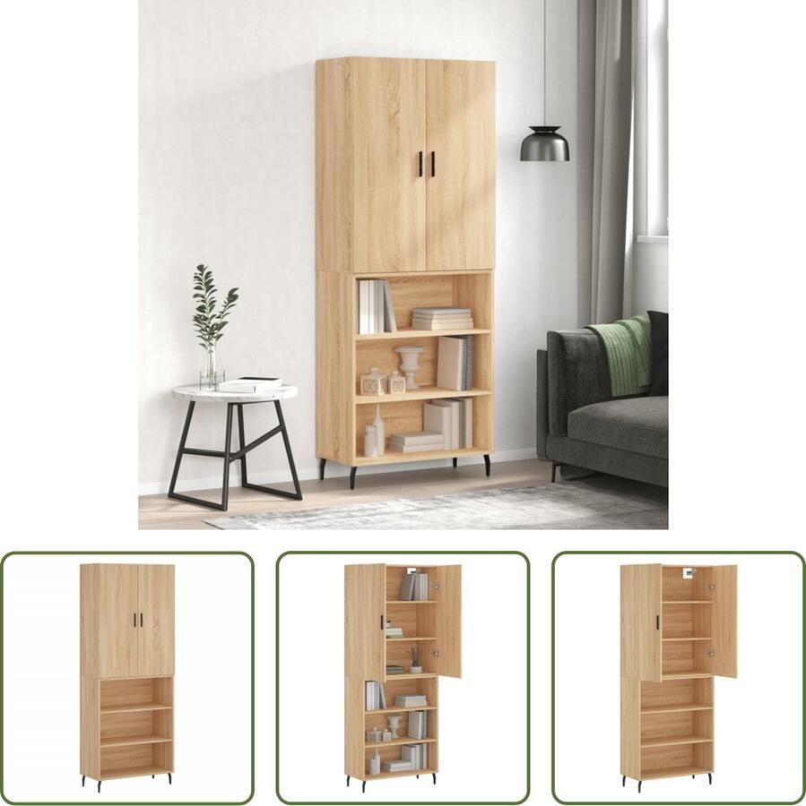 The Living Store Hoge kast 69 5x34x180 cm bewerkt hout sonoma eikenkleurig Hoge Kast Boekenkast Opbergkast Sonome Eiken Houten Kast