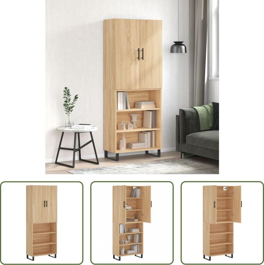 The Living Store Hoge Kast Boekenkast Opzetkast Sonoma Eiken 69.5 x 34 x 180 cm