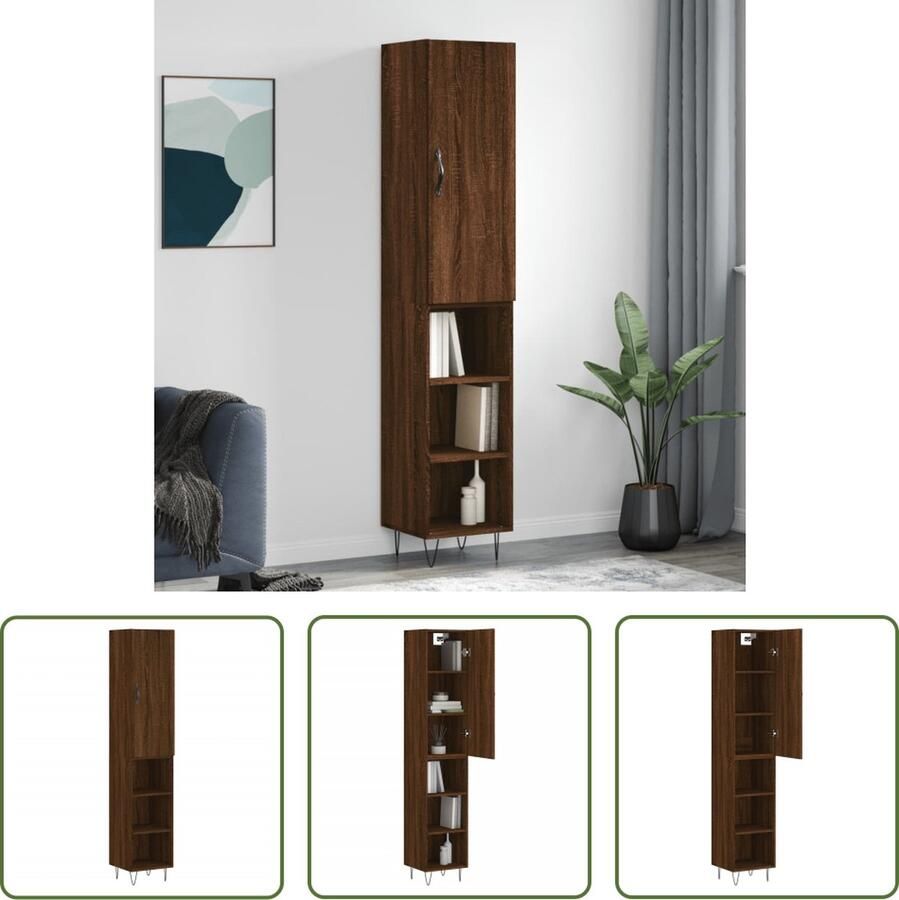 The Living Store Hoge kast 34 5x34x180 cm bewerkt hout bruin eikenkleur Hoge Kast Met Lade Houten Kast Bruine Eiken Kast Opbergkast