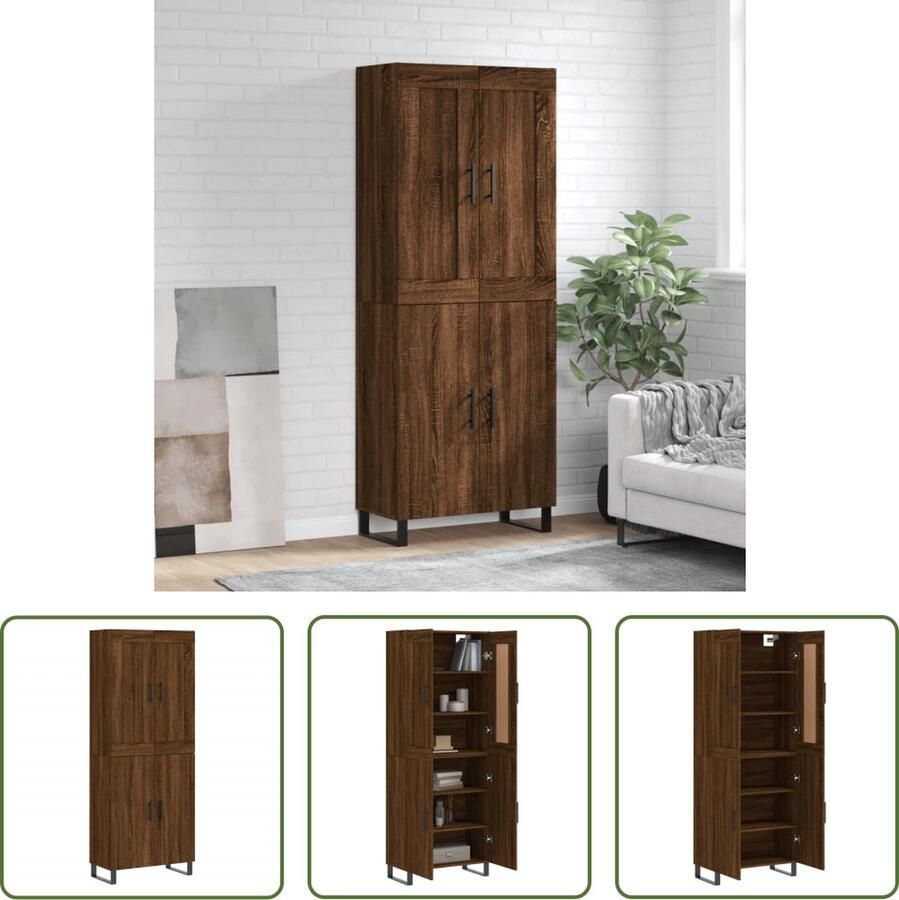 The Living Store Hoge Kast Bruineiken 69.5 x 34 x 180 cm Duurzaam hout Voldoende opbergruimte Praktische deuren IJzeren poten Montage vereist Levering bevat 1x dressoir 1x opzetkast Legal Documents