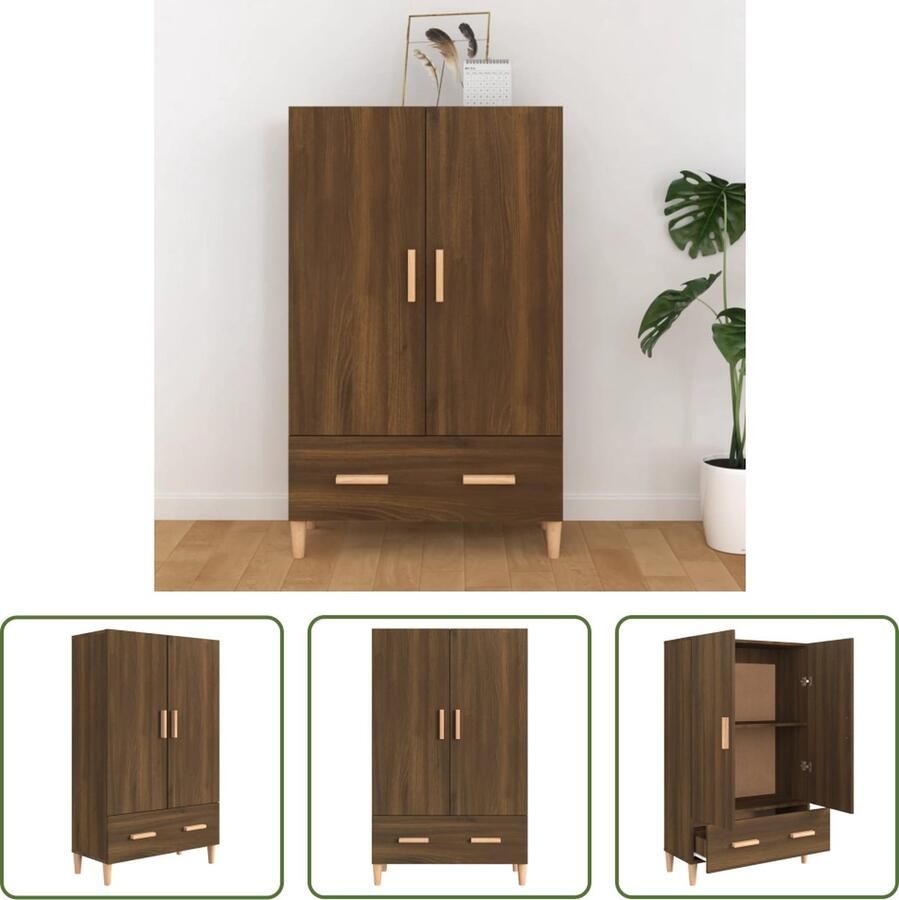 The Living Store Hoge kast 70x31x115 cm bewerkt hout bruin eikenkleur Hoge Kast Met Lades Bruine Eiken Kleur Bewerkt Hout Opbergkast