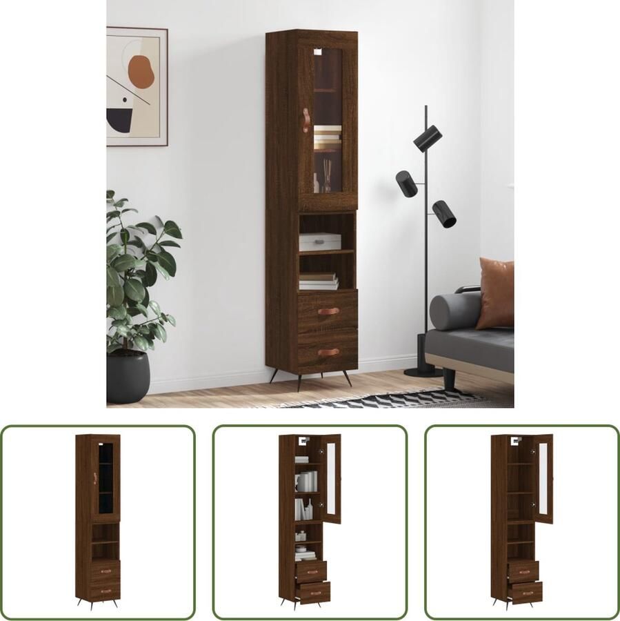 The Living Store Hoge kast 34 5x34x180 cm bewerkt hout bruin eikenkleur Hoge Kast Opbergkast Houten Kast Bruine Eiken Kleur