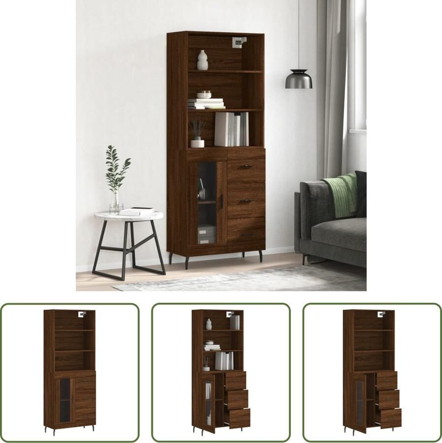 The Living Store Hoge kast 69 5x34x180 cm bewerkt hout bruin eikenkleur Hoge Kast Houten Kast Bruine Eiken Kast Opbergkast