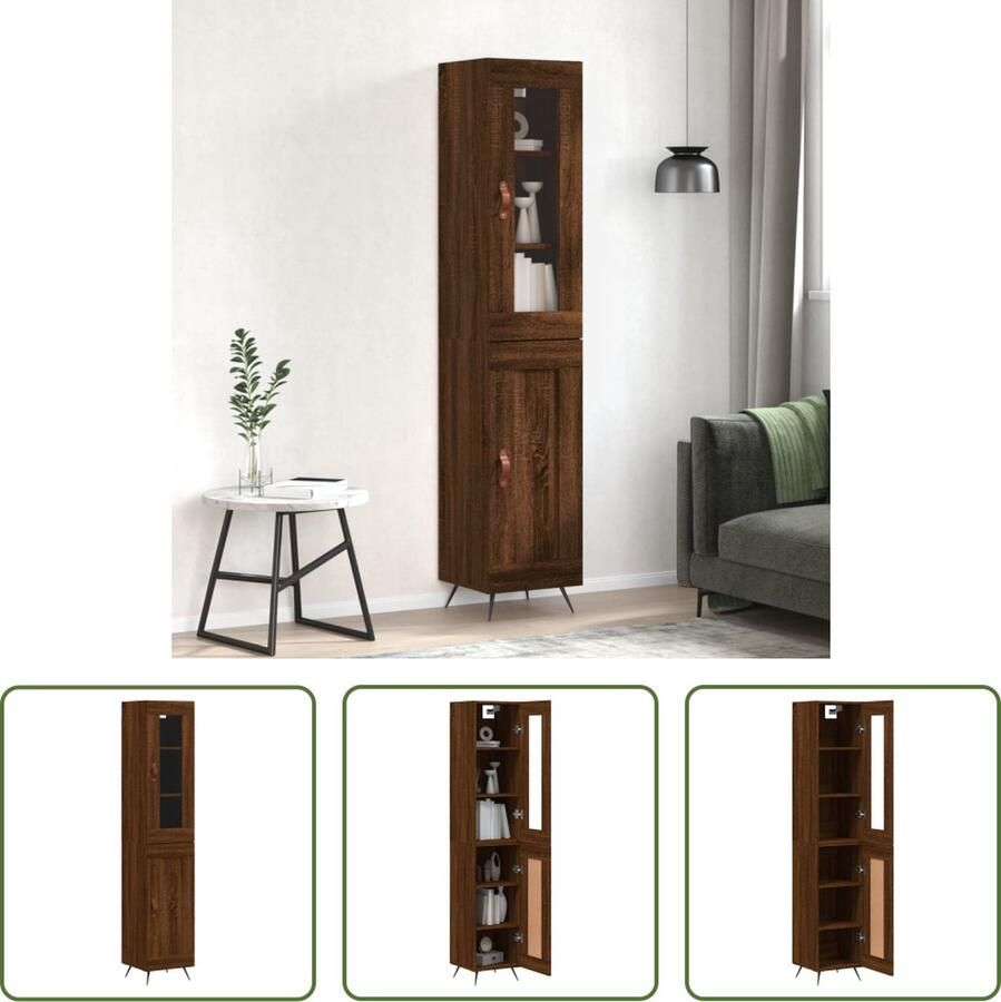 The Living Store Hoge kast 34 5x34x180 cm bewerkt hout bruin eikenkleur Hoge Kast Opbergkast Bruine Eiken Kleur Bewerkt Hout