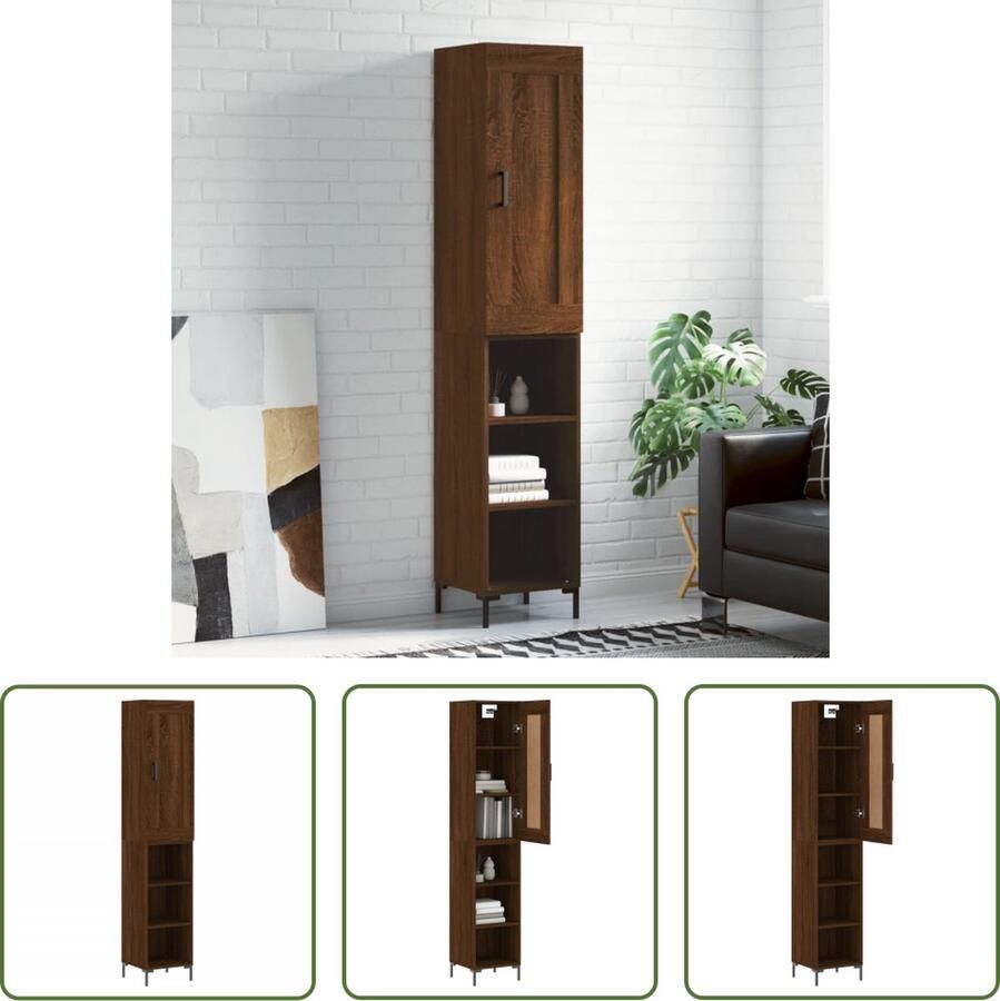 The Living Store Hoge Kast Bruineiken Dressoir- 34.5 x 32.5 x 90 cm Opzetkast- 34.5 x 34 x 90 cm