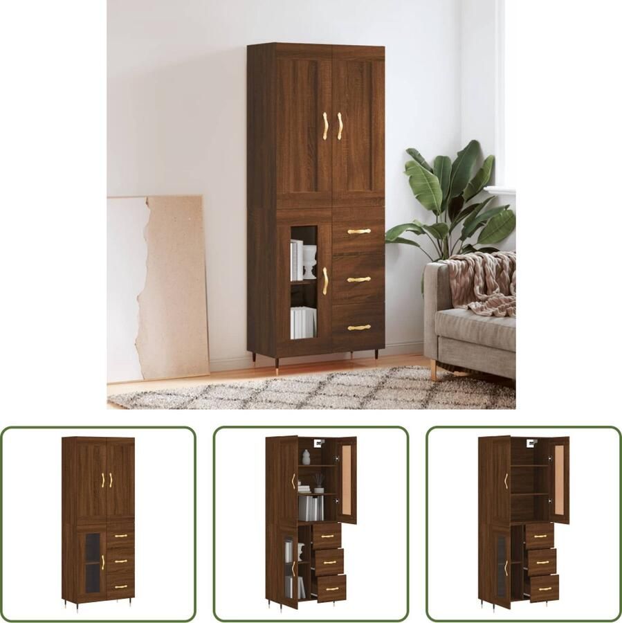 The Living Store Hoge kast Bruineiken Dressoir 69.5x34x90cm Opzetkast 69.5x34x90cm