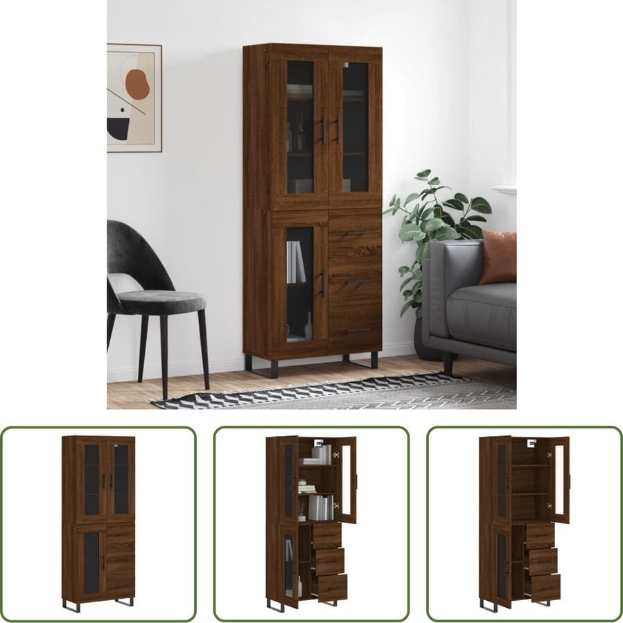 The Living Store Hoge Kast Bruineiken Dressoir en Opzetkast 69.5 x 34 x 180 cm (B x D x H) Duurzaam Hout