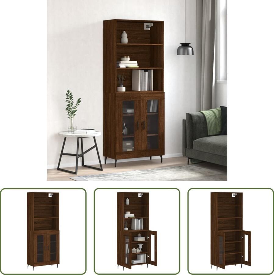 The Living Store Hoge Kast Bruineiken 69.5 x 34 x 180 cm Duurzaam hout Voldoende opbergruimte Metalen voeten - Foto 7