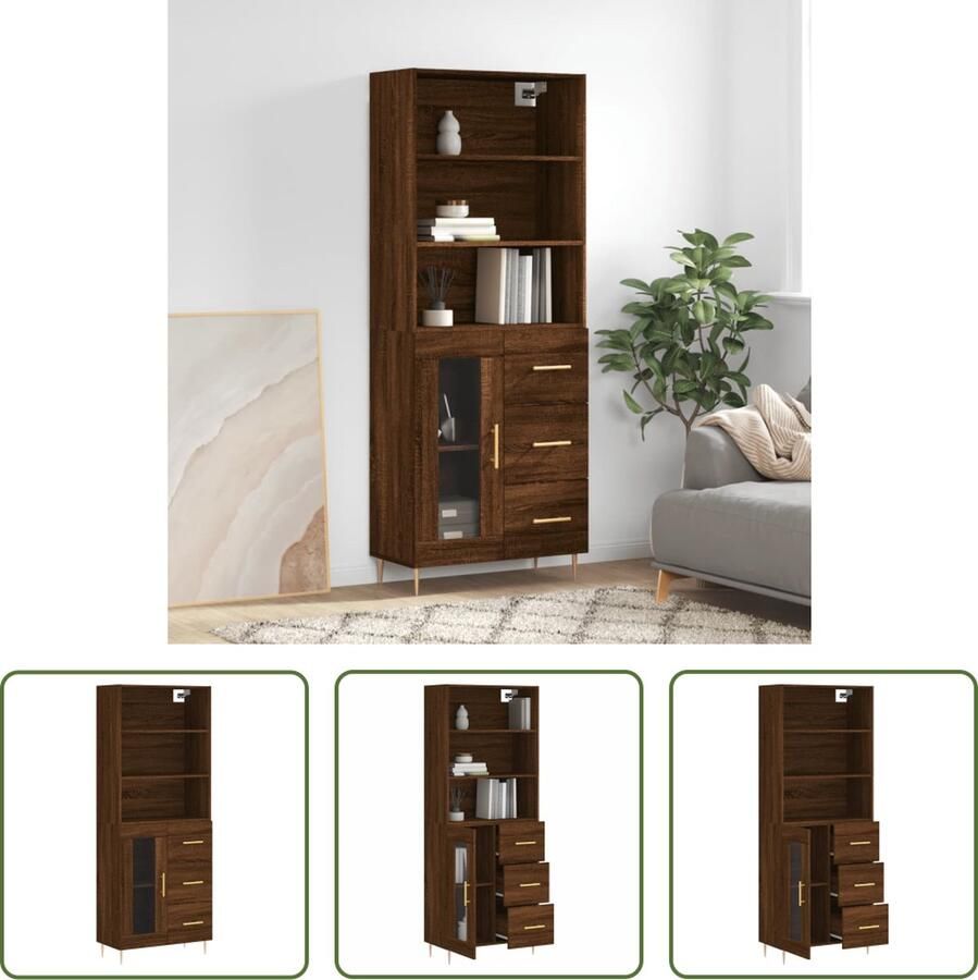 The Living Store Hoge Kast Bruineiken Dressoir en Opzetkast 69.5 x 34 x 180 cm