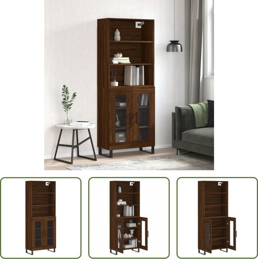 The Living Store Hoge Kast Bruineiken Dressoir Opzetkast 69.5 x 34 x 180 cm Montage vereist inclusief 1x Dressoir 1x Opzetkast