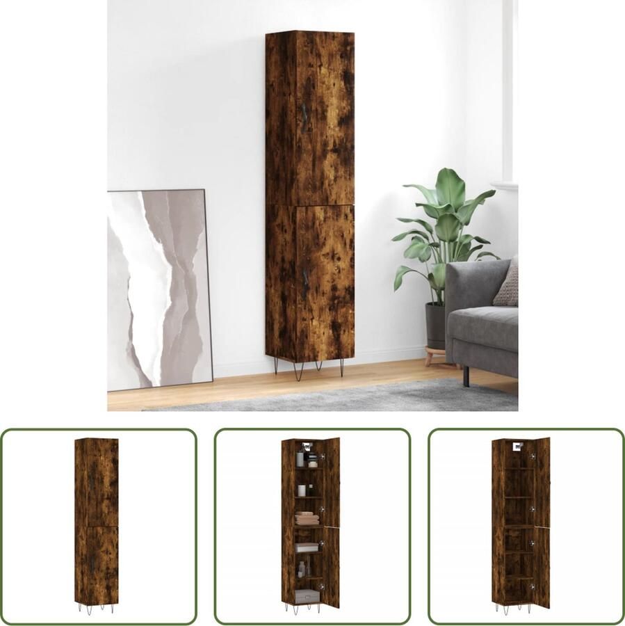 The Living Store Hoge Kast Buffetkast 34.5 x 34 x 180 cm Gerookt eiken