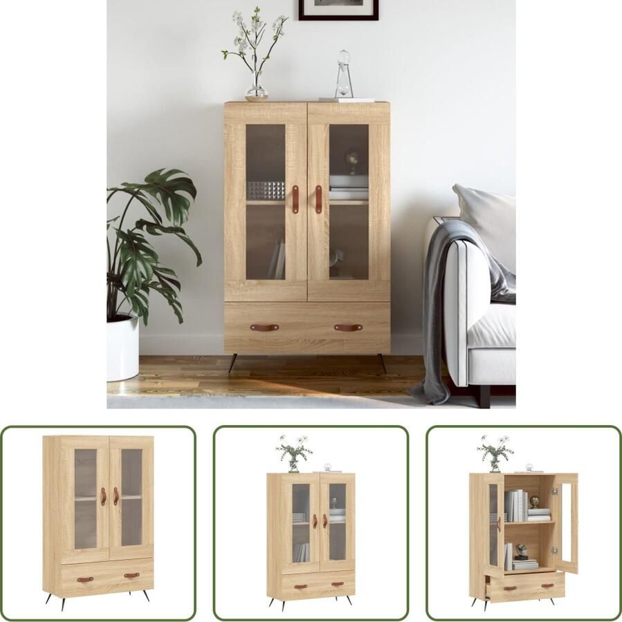 The Living Store Hoge kast 69 5x31x115 cm bewerkt hout sonoma eikenkleurig Hoge Kast Dressoir Buffetkast Houten Kast Sonomapine - Foto 3