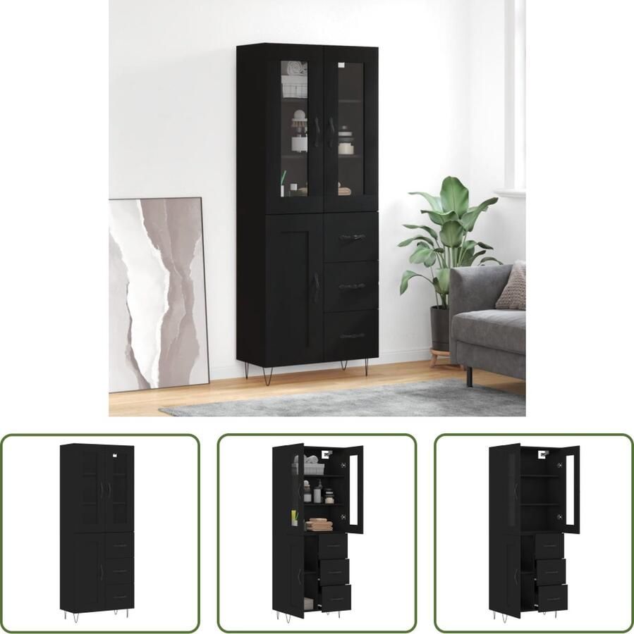 The Living Store Hoge Kast Buffetkast 69.5 x 34 x 180 cm Zwart