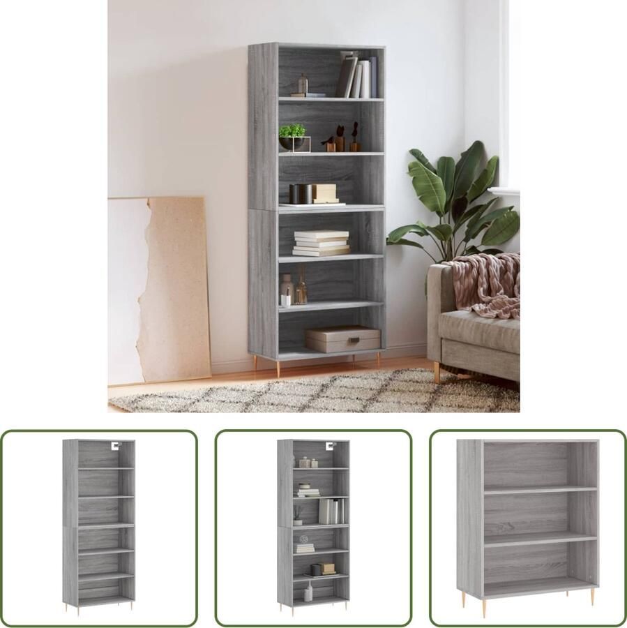 The Living Store Hoge kast 69 5x32 5x180 cm bewerkt hout grijs sonoma eikenkleur Hoge Kast Buffetkast Opslagruimte Houten Kast Grijze Kast - Foto 2
