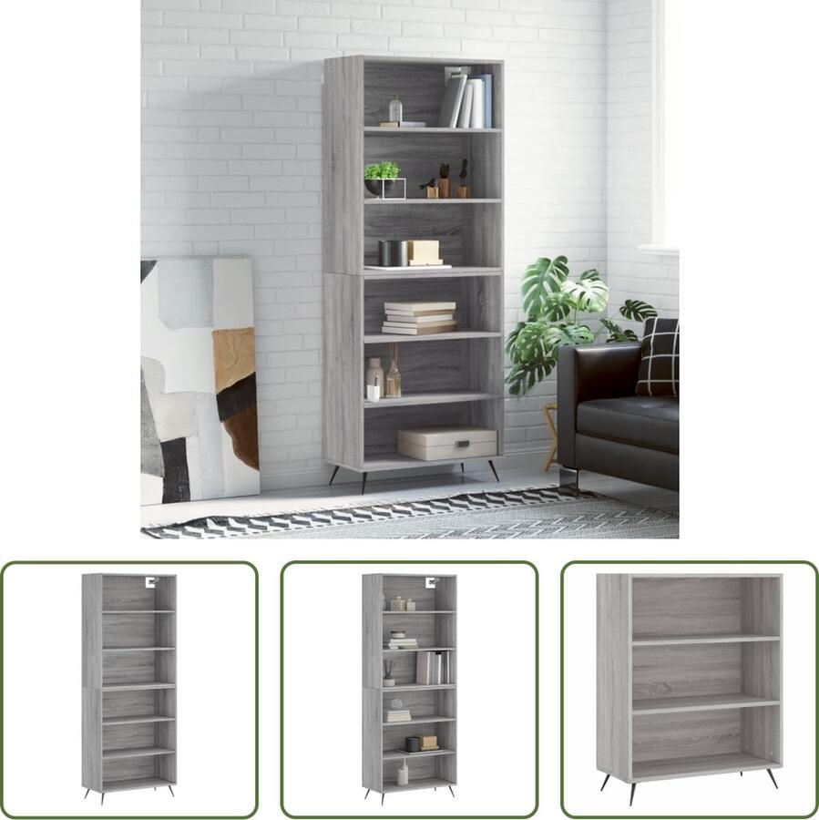 The Living Store Hoge kast 69 5x32 5x180 cm bewerkt hout grijs sonoma eikenkleur Hoge Kast Buffetkast Opslagruimte Grijze Kast Houten Kast