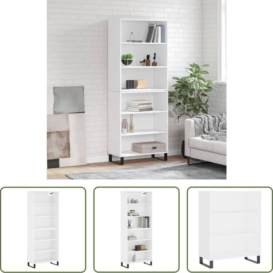 The Living Store Hoge kast 69 5x32 5x180 cm bewerkt hout wit Hoge Kast Buffetkast Opslagruimte Houten Kast Witte Kast
