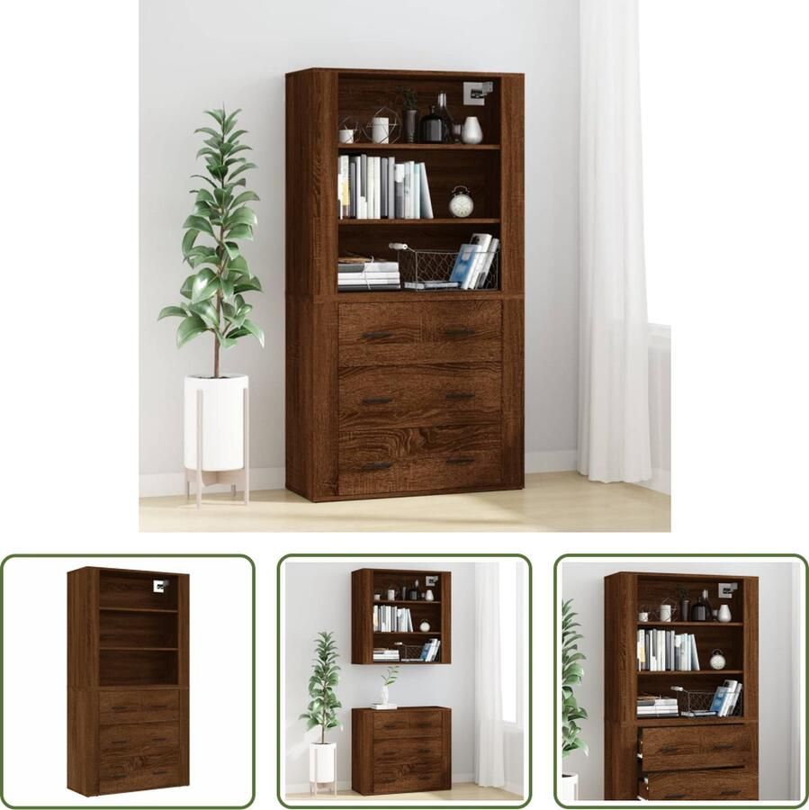 The Living Store Hoge Kast Buffetkast 80x33x70cm Wandgemonteerde functie Bruineiken