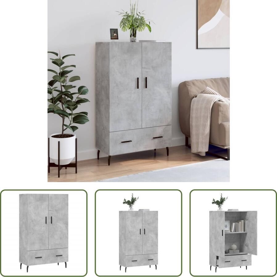 VidaXL Opslagoplossing Hoge Kast Hoge kast 69 5x31x115 cm bewerkt hout betongrijs Houten Kast Grijze Kast Vintage Kast
