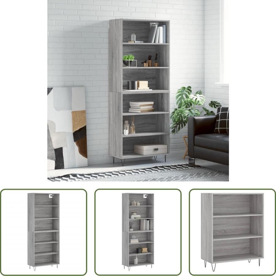The Living Store Hoge kast 69 5x32 5x180 cm bewerkt hout grijs sonoma eikenkleur Hoge Kast Buffetkast Grijze Kast Houten Kast Salontafel