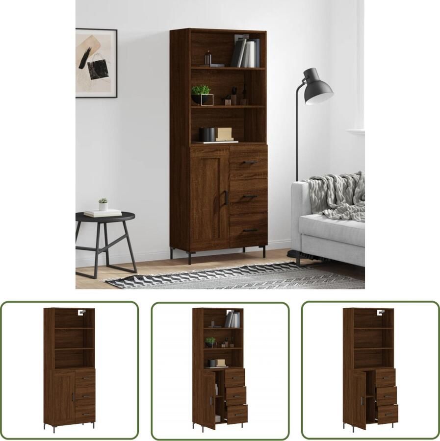 The Living Store Hoge Kast Dressoir 69.5 x 34 x 180 cm Bruineiken