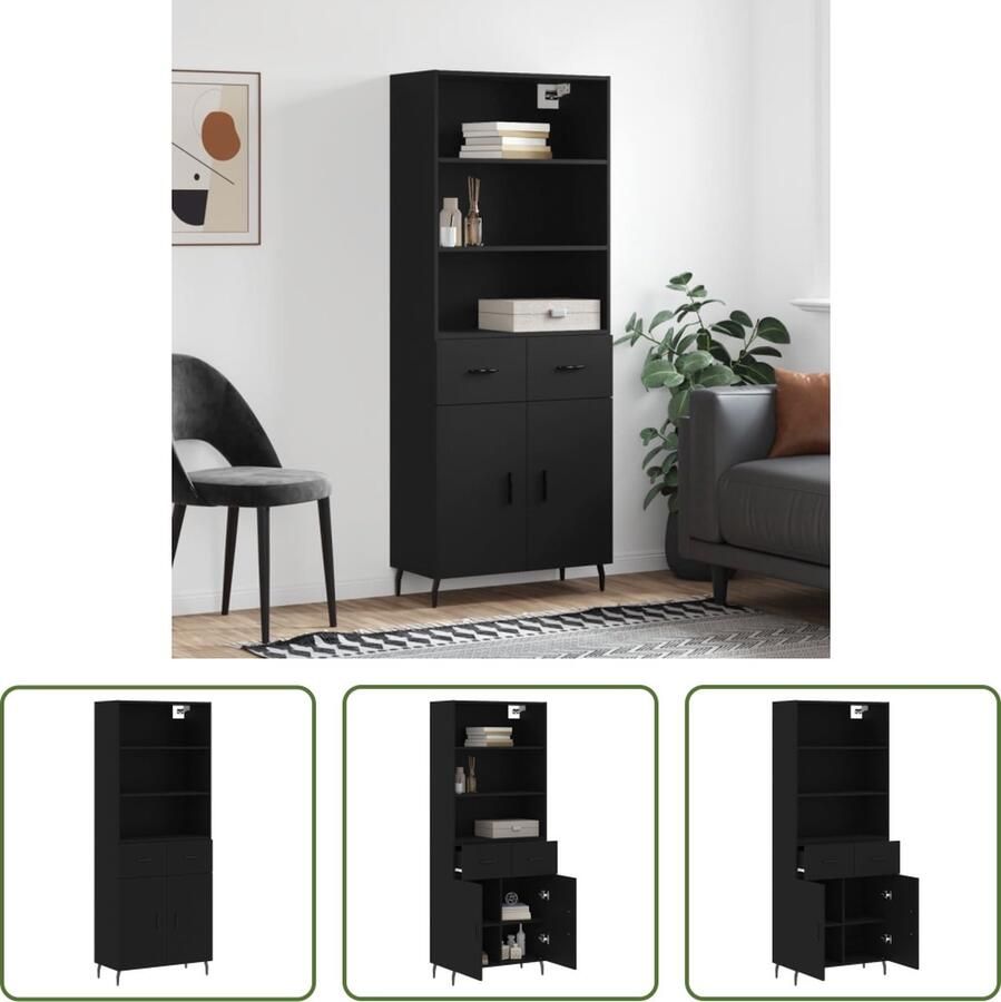 The Living Store Hoge kast Dressoir 69.5 x 34 x 180 cm Zwart