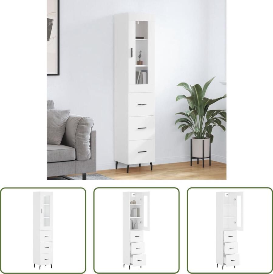 VidaXL Witte Kast Hoge Kast Hoge kast 34 5x34x180 cm bewerkt hout wit Houten Kast Opslagkast Woonkamerdecoratie