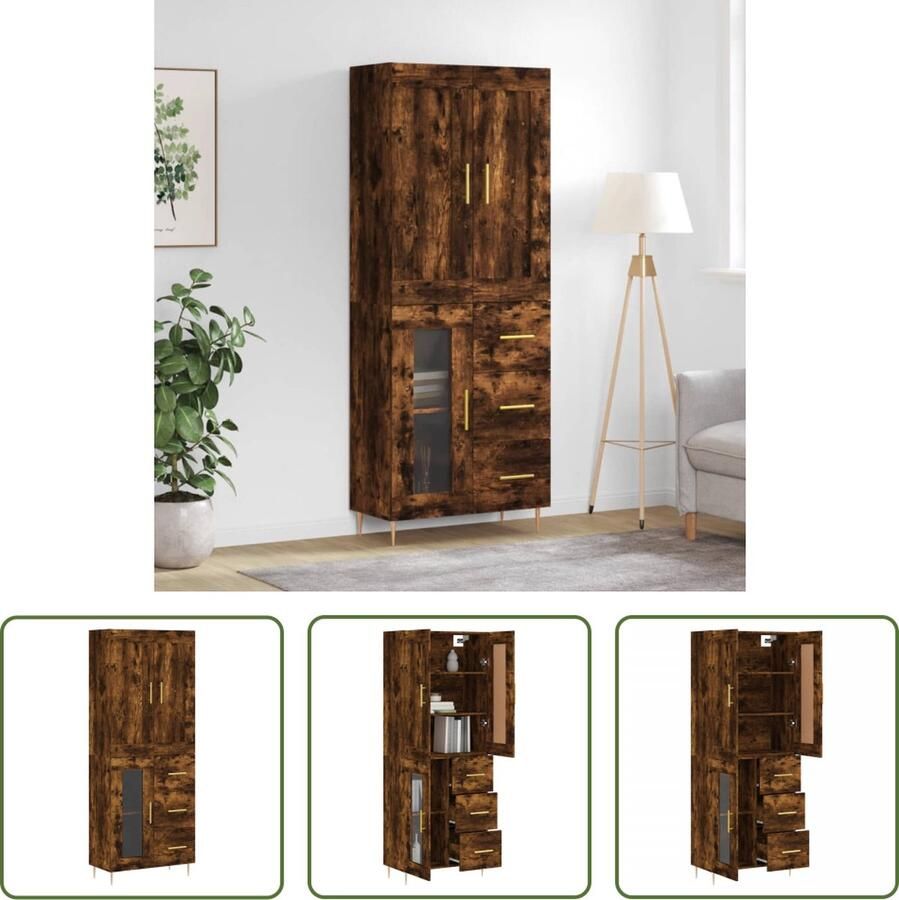 The Living Store Hoge Kast Dressoir en Opzetkast 69.5 x 34 x 180 cm Gerookt Eiken