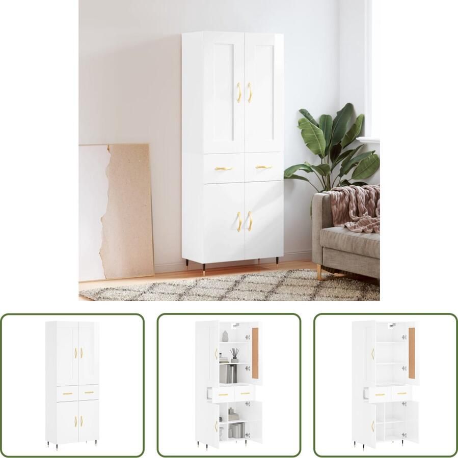 The Living Store Hoge kast Dressoir en opzetkast 69.5 x 34 x 180 cm Hoogglans wit