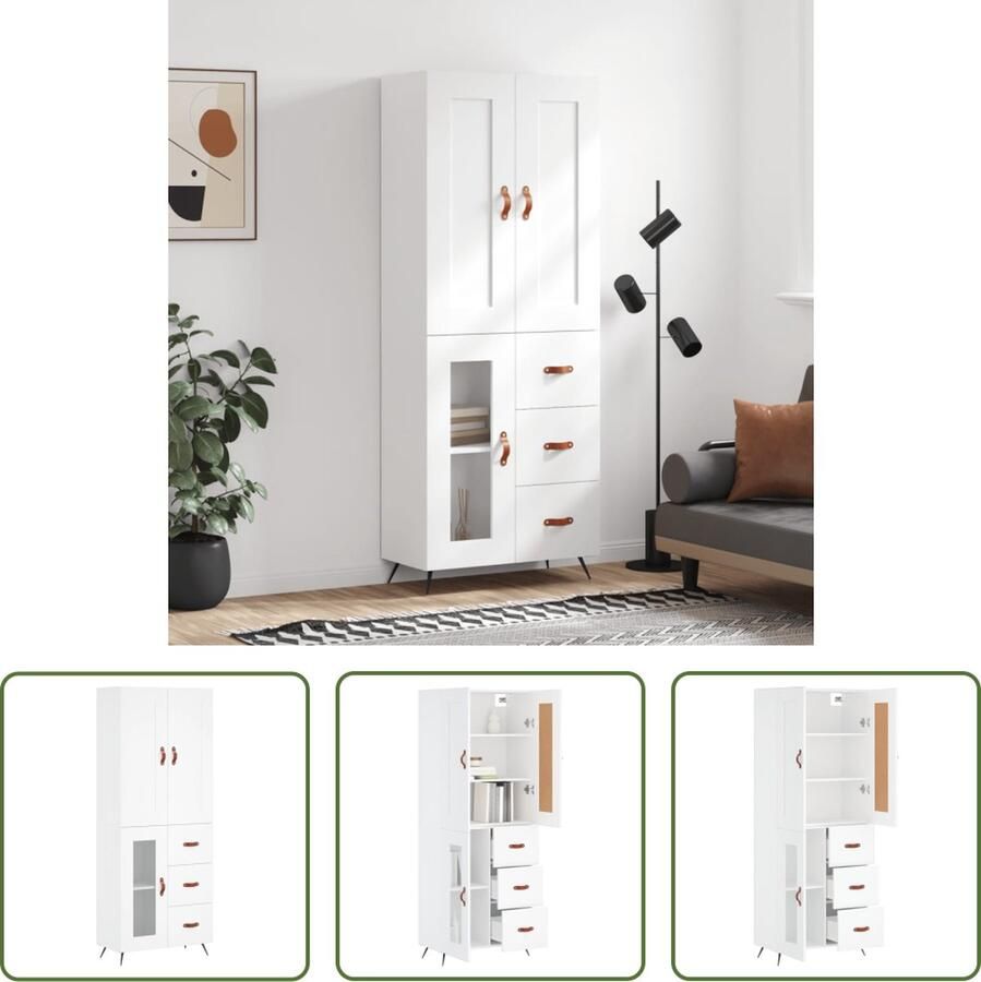 The Living Store Hoge Kast Dressoir en Opzetkast 69.5 x 34 x 180 cm Wit