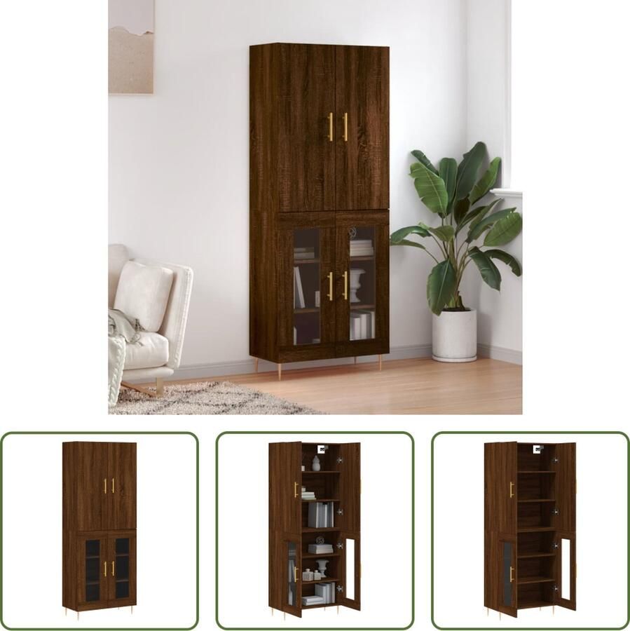 The Living Store Hoge kast 69-5x34x180 cm bewerkt hout bruineikenkleurig Keukenkast - Foto 2