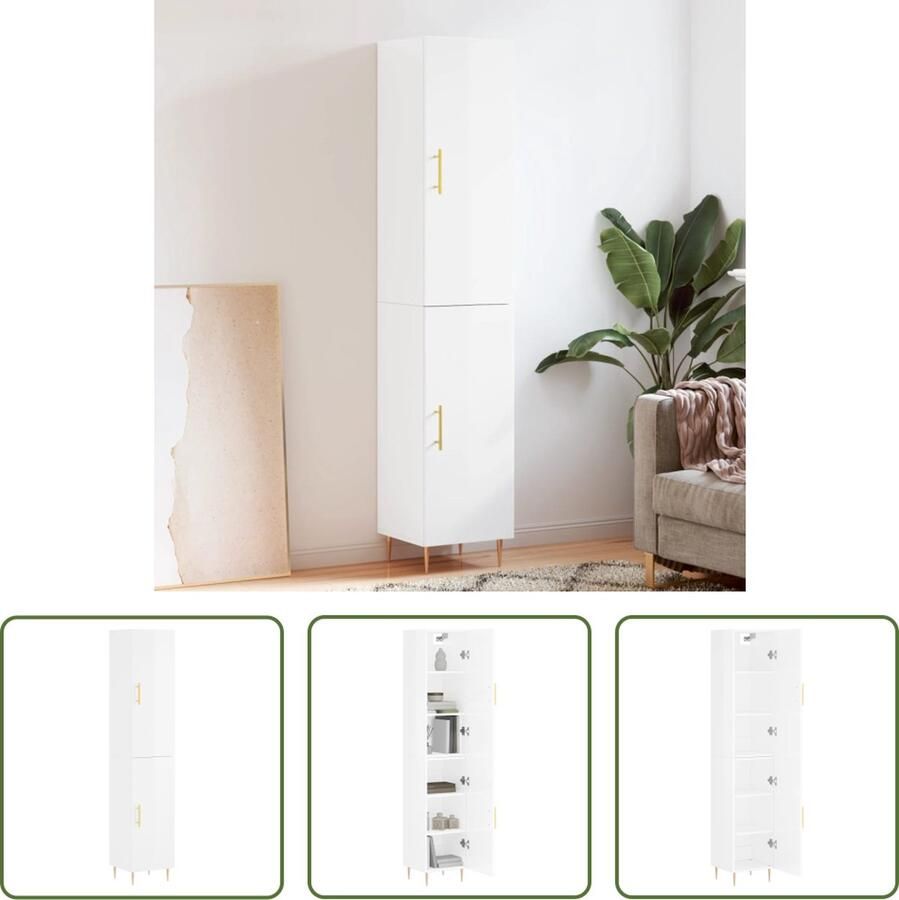 The Living Store Hoge kast Dressoir en opzetkast Hoogglans wit 34.5 x 34 x 180 cm Duurzaam materiaal