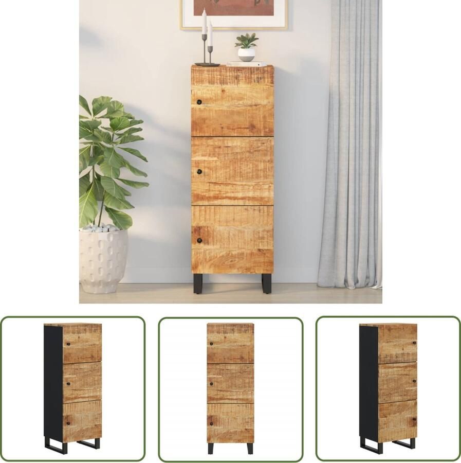 The Living Store Hoge kast met 3 deuren 40x33x110 cm massief mangohout en ijzer Keukenkast