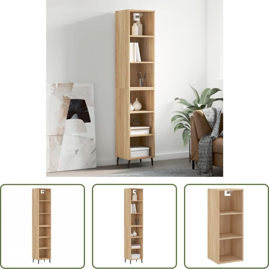 The Living Store Hoge Kast Dressoir Opzetkast 34.5x32.5x180 cm Sonoma Eiken