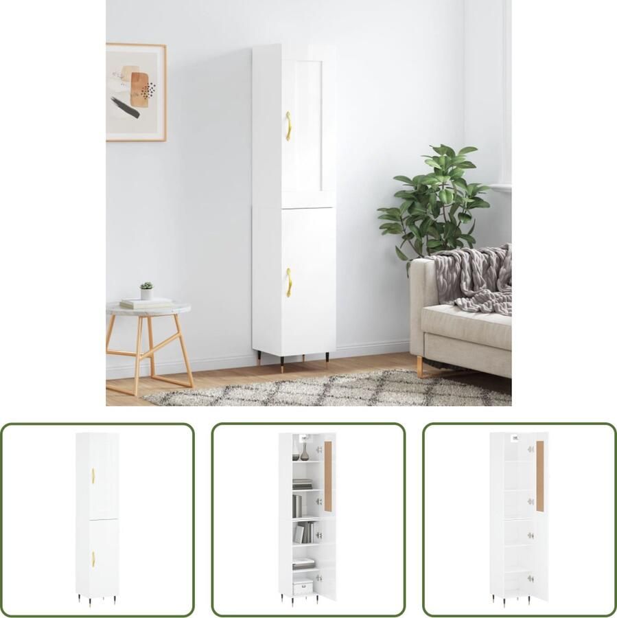 The Living Store Hoge Kast Dressoir Opzetkast Hoogglans Wit 34.5 x 34 x 180 cm