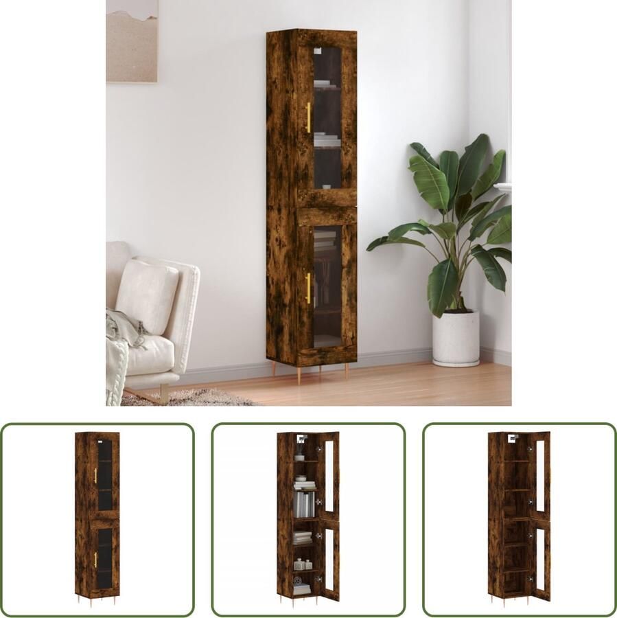 VidaXL Kast Hoge Kast Hoge kast 34 5x34x180 cm bewerkt hout gerookt eikenkleurig Opbergkast Bruine Kast Houten Kast