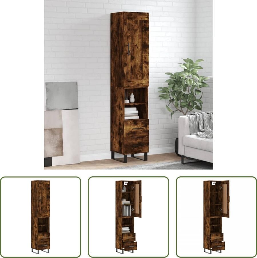 VidaXL The Living Store Hoge kast 34 5x34x180 cm bewerkt hout gerookt eikenkleurig Hoge Kast Dressoir Buffetkast Houten Kast Vintage Kast - Foto 2