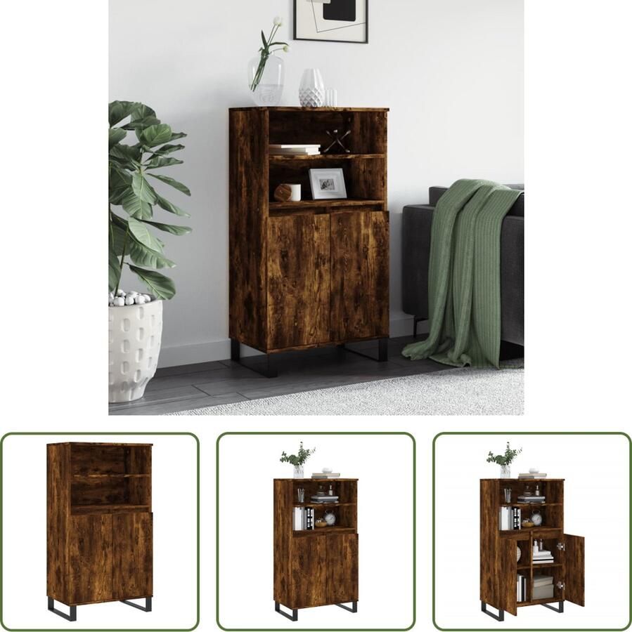 The Living Store Hoge kast 60x36x110 cm bewerkt hout gerookt eikenkleurig Bijzettafel Houten Kast Opbergkast Gerookte Eiken Kleur Vintage Kast - Foto 2