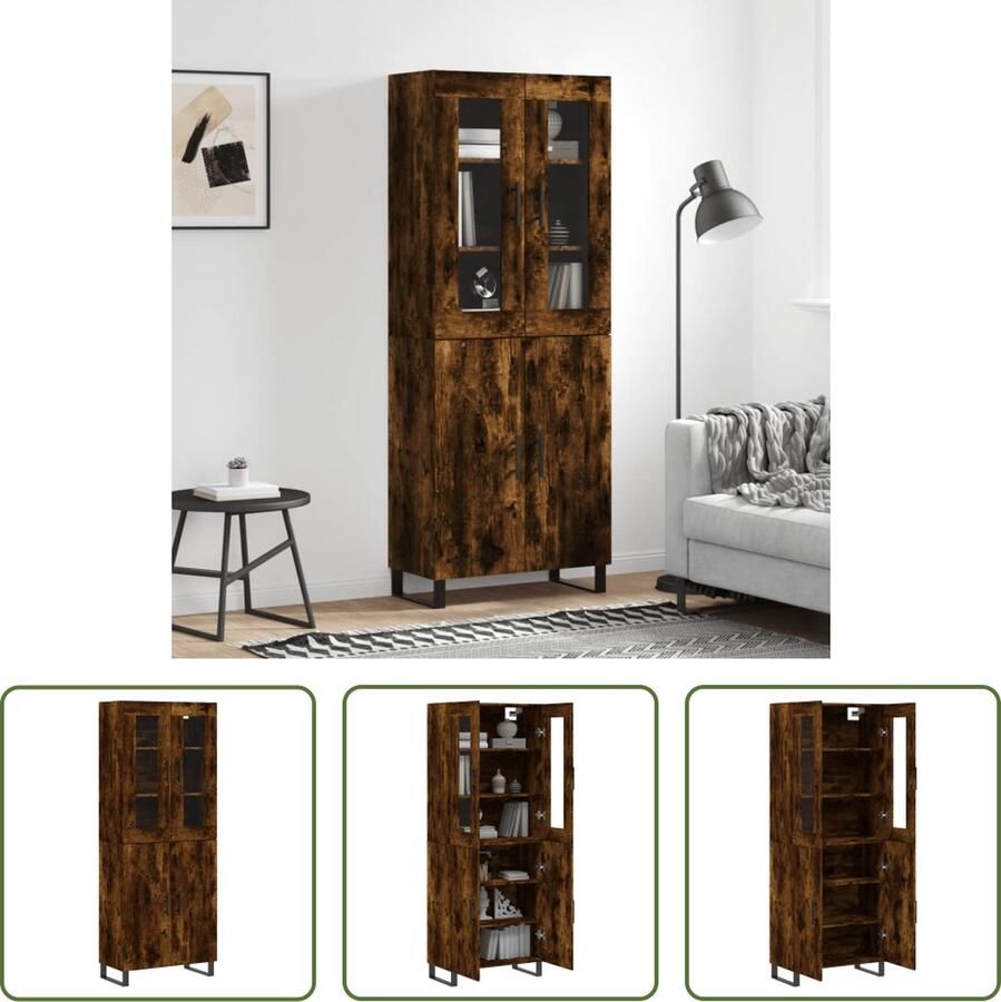 The Living Store -Hoge-kast-69-5x34x180-cm-bewerkt-hout-gerookt-eikenkleurig Keukenkast